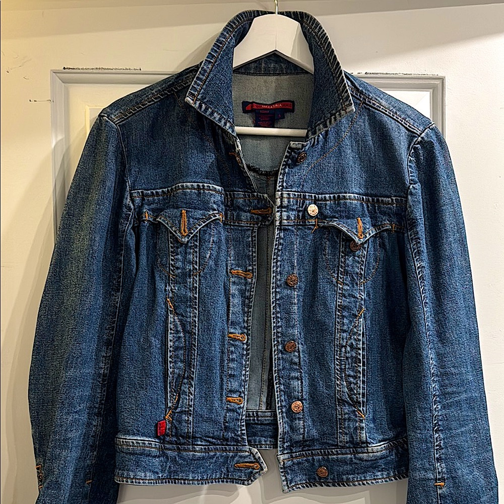 BCBG Indigo Denim Jacket with Copper Accents